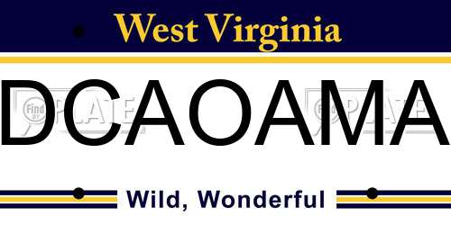 DCAOAMA West Virginia License Plate