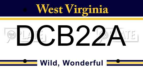 DCB22A West Virginia License Plate