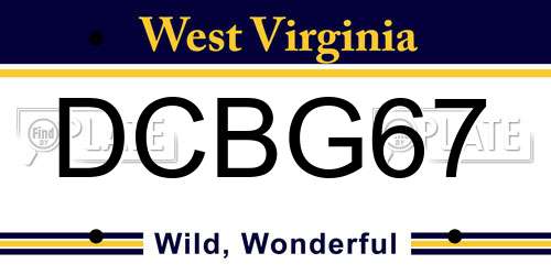 DCBG67 West Virginia License Plate