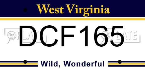 DCF165 West Virginia License Plate