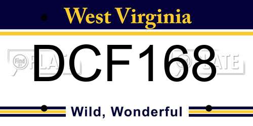 DCF168 West Virginia License Plate