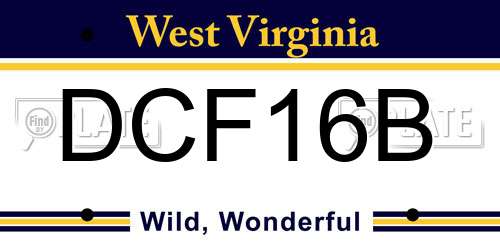 DCF16B West Virginia License Plate