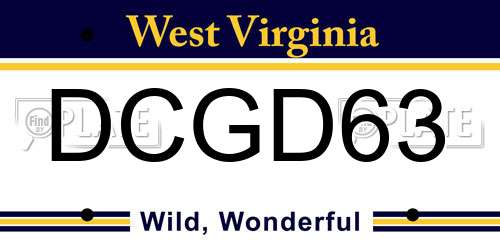 DCGD63 West Virginia License Plate