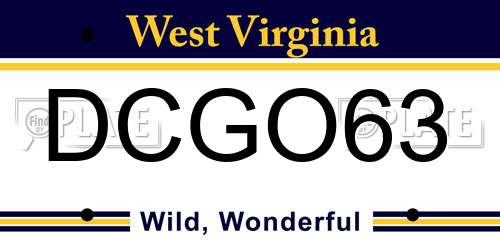 DCGO63 West Virginia License Plate
