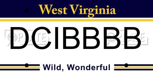 DCIBBBB West Virginia License Plate