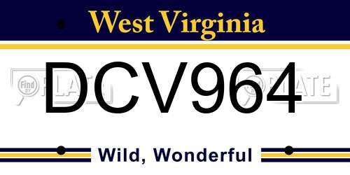 DCV964 West Virginia License Plate