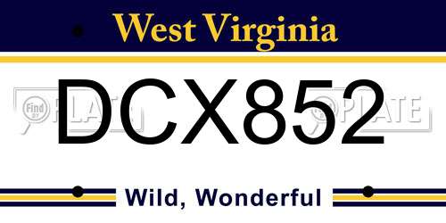 DCX852 West Virginia License Plate