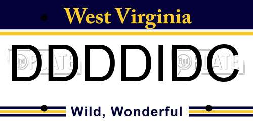 DDDDIDC West Virginia License Plate