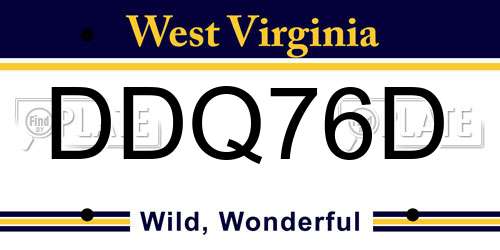 DDQ76D West Virginia License Plate