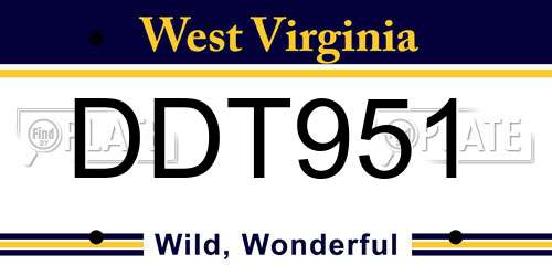 DDT951 West Virginia License Plate