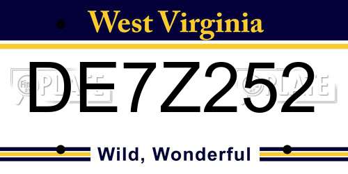 DE7Z252 West Virginia License Plate