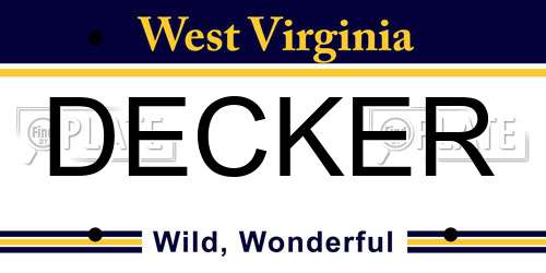DECKER West Virginia License Plate