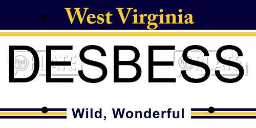 DESBESS West Virginia License Plate