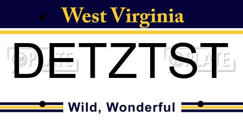 DETZTST West Virginia License Plate