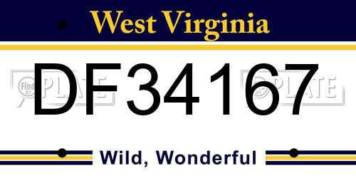 DF34167 West Virginia License Plate