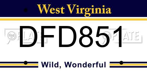 DFD851 West Virginia License Plate