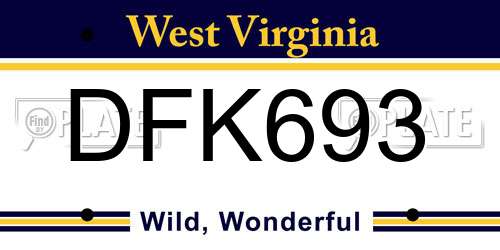 DFK693 West Virginia License Plate