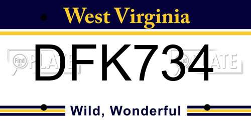 DFK734 West Virginia License Plate