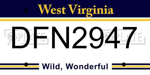 DFN2947 West Virginia License Plate