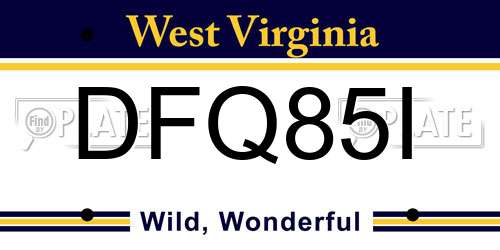 DFQ85I West Virginia License Plate