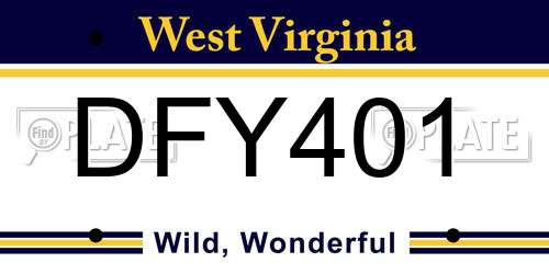 DFY401 West Virginia License Plate