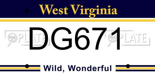 DG671 West Virginia License Plate