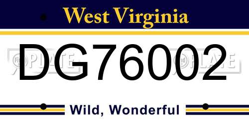 DG76002 West Virginia License Plate