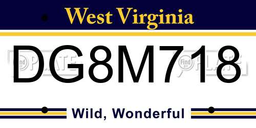 DG8M718 West Virginia License Plate