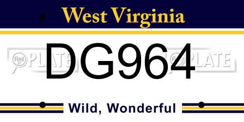DG964 West Virginia License Plate