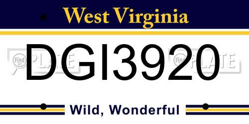 DGI3920 West Virginia License Plate