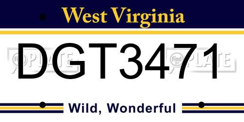 DGT3471 West Virginia License Plate