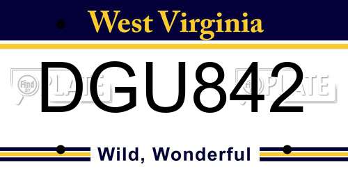 DGU842 West Virginia License Plate