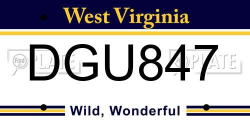 DGU847 West Virginia License Plate