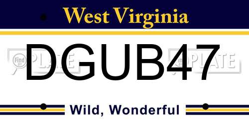 DGUB47 West Virginia License Plate