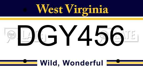 DGY456 West Virginia License Plate