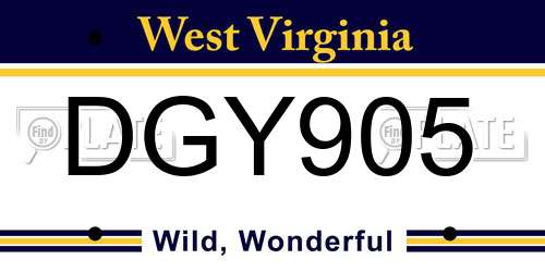 DGY905 West Virginia License Plate