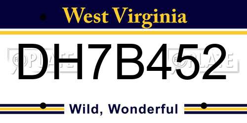 DH7B452 West Virginia License Plate
