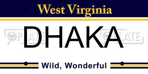 DHAKA West Virginia License Plate