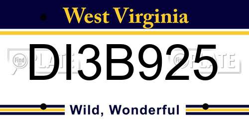 DI3B925 West Virginia License Plate