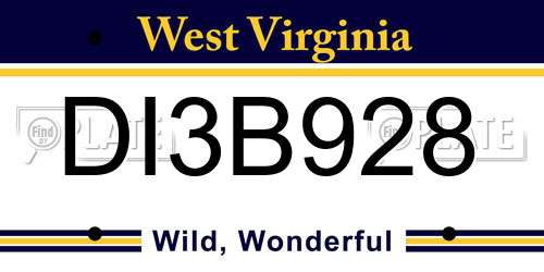 DI3B928 West Virginia License Plate