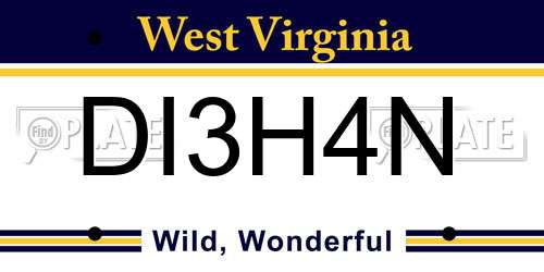 DI3H4N West Virginia License Plate