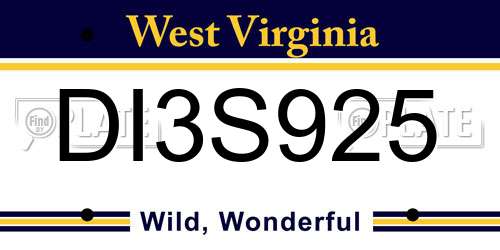 DI3S925 West Virginia License Plate