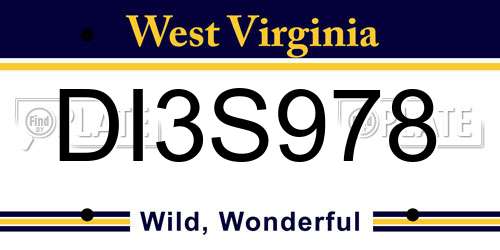 DI3S978 West Virginia License Plate