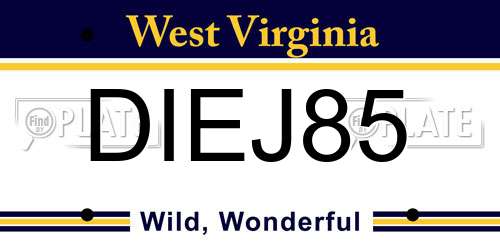 DIEJ85 West Virginia License Plate