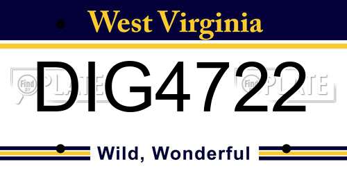DIG4722 West Virginia License Plate