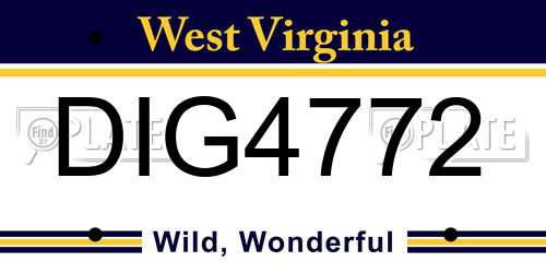 DIG4772 West Virginia License Plate