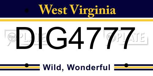 DIG4777 West Virginia License Plate