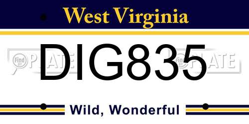 DIG835 West Virginia License Plate