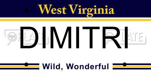 DIMITRI West Virginia License Plate