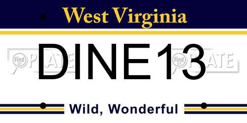 DINE13 West Virginia License Plate